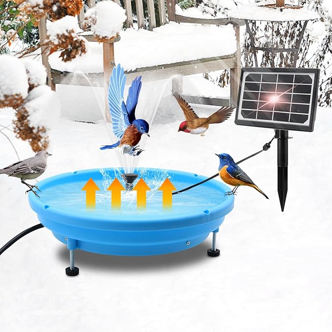 GIFANK Heated Bird Bath with Solar Powered Bird Baths Fountains,Thermostatically