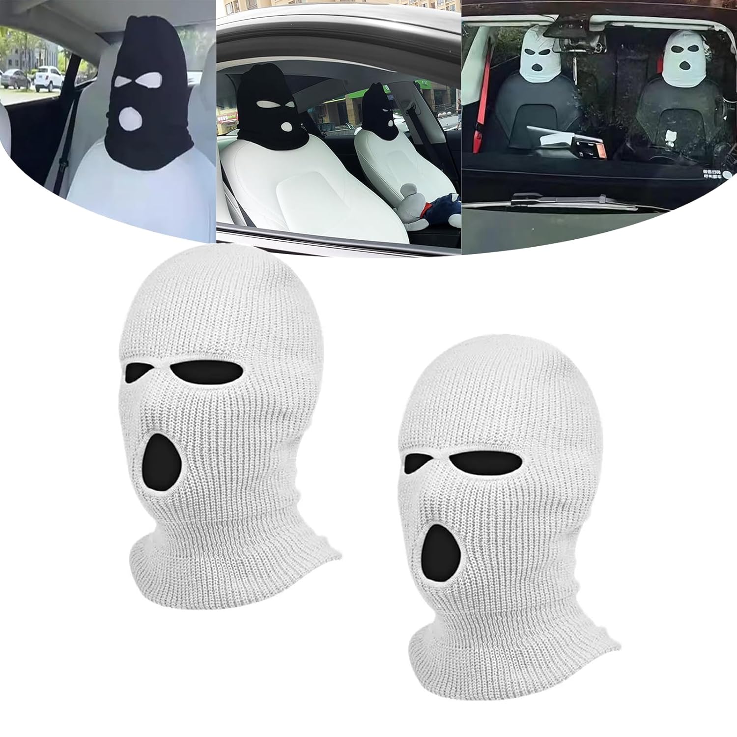 2Pcs Car Headrest Covers Soft Fabric Breathable Car Headrest Protector Funny Hat Car Decoration Interior Accessories Spoof Face