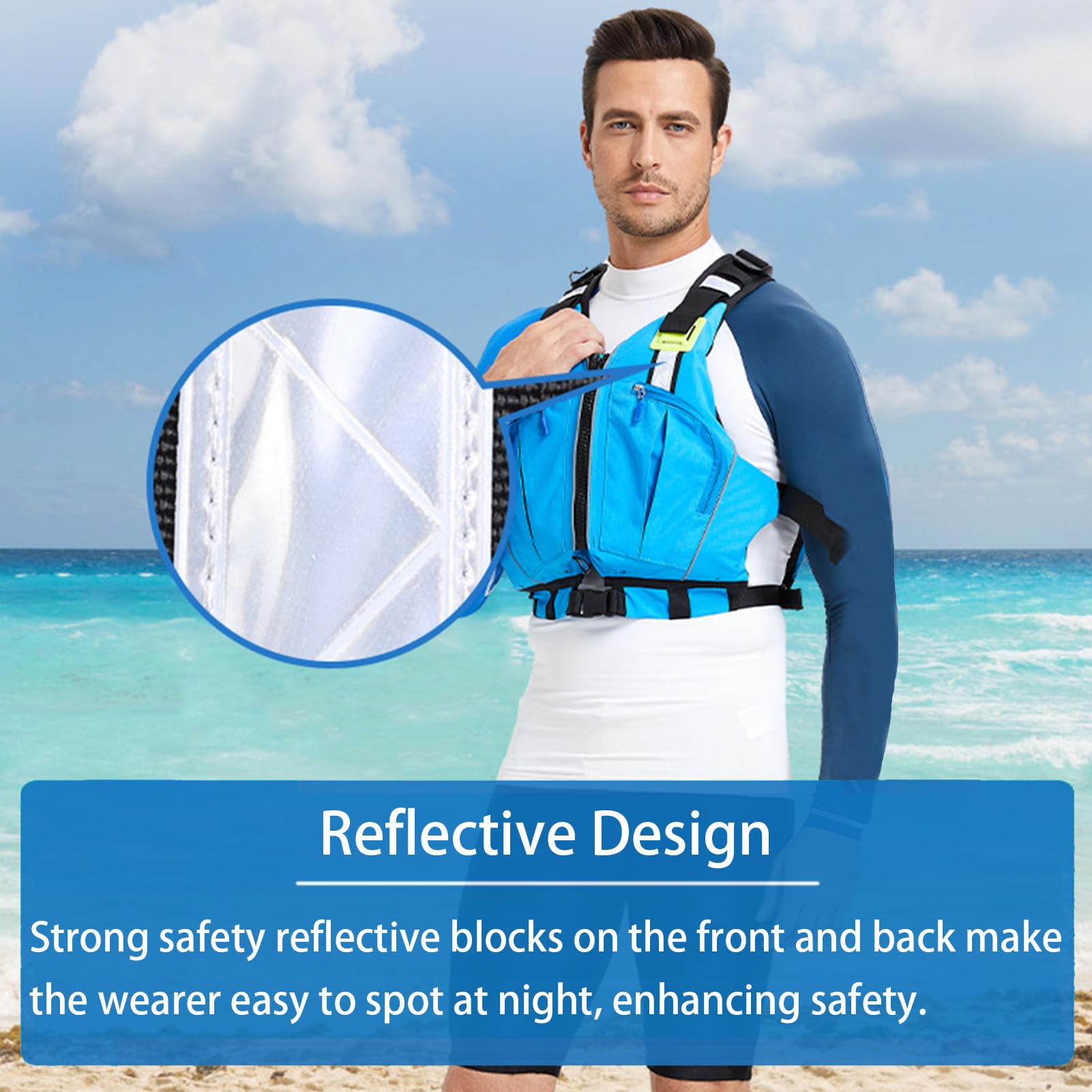 Chaleco Salvavidas Profesional para Adultos 100N Gran Flotabilidad Pesca Canotaje Kayak Chaleco De Natación con Tiras Reflectantes