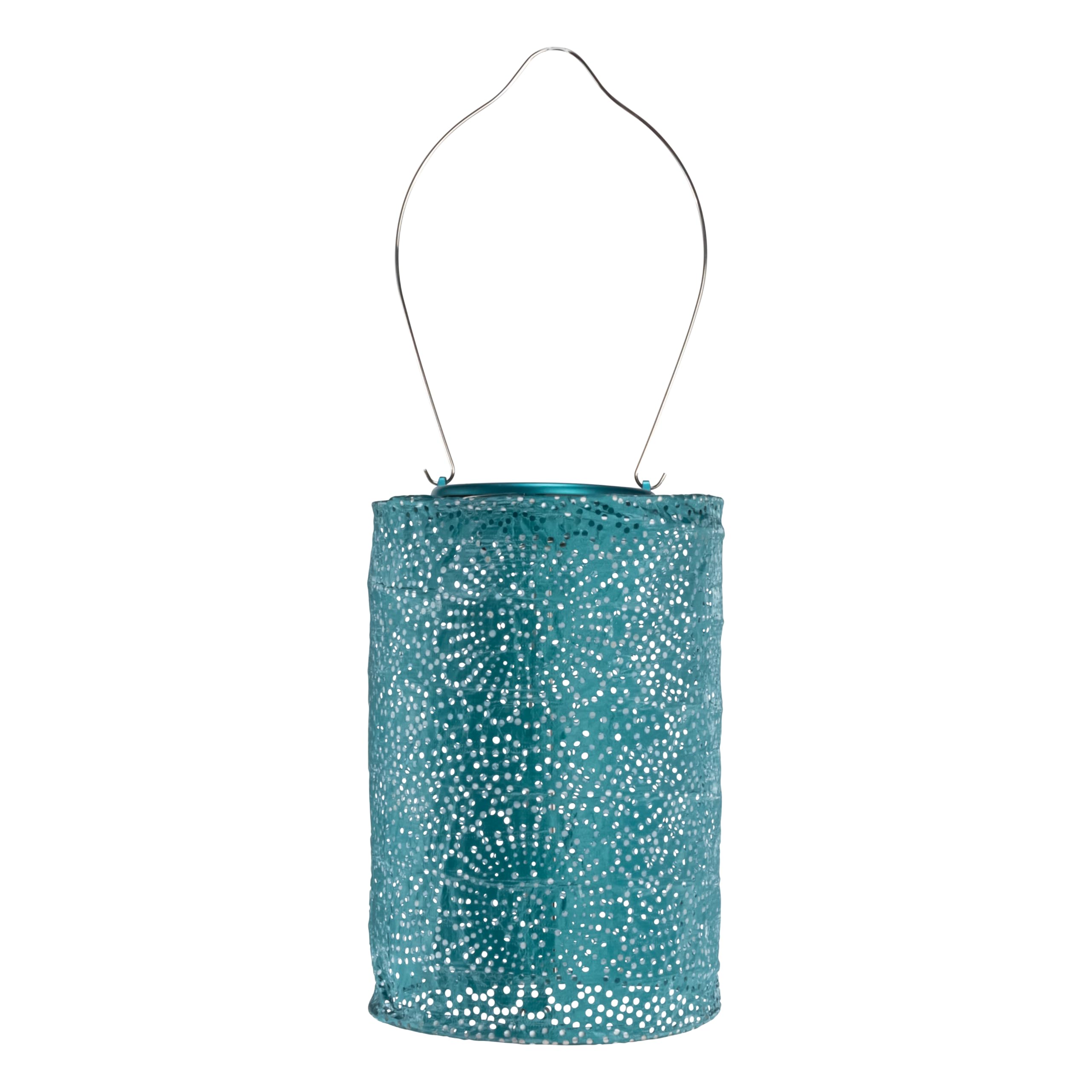 Allsop Soji Stella - Tin Art' Punched Luminaria - Cylinder - 7.5" - Outdoor Solar Latern - Metallic Emerald