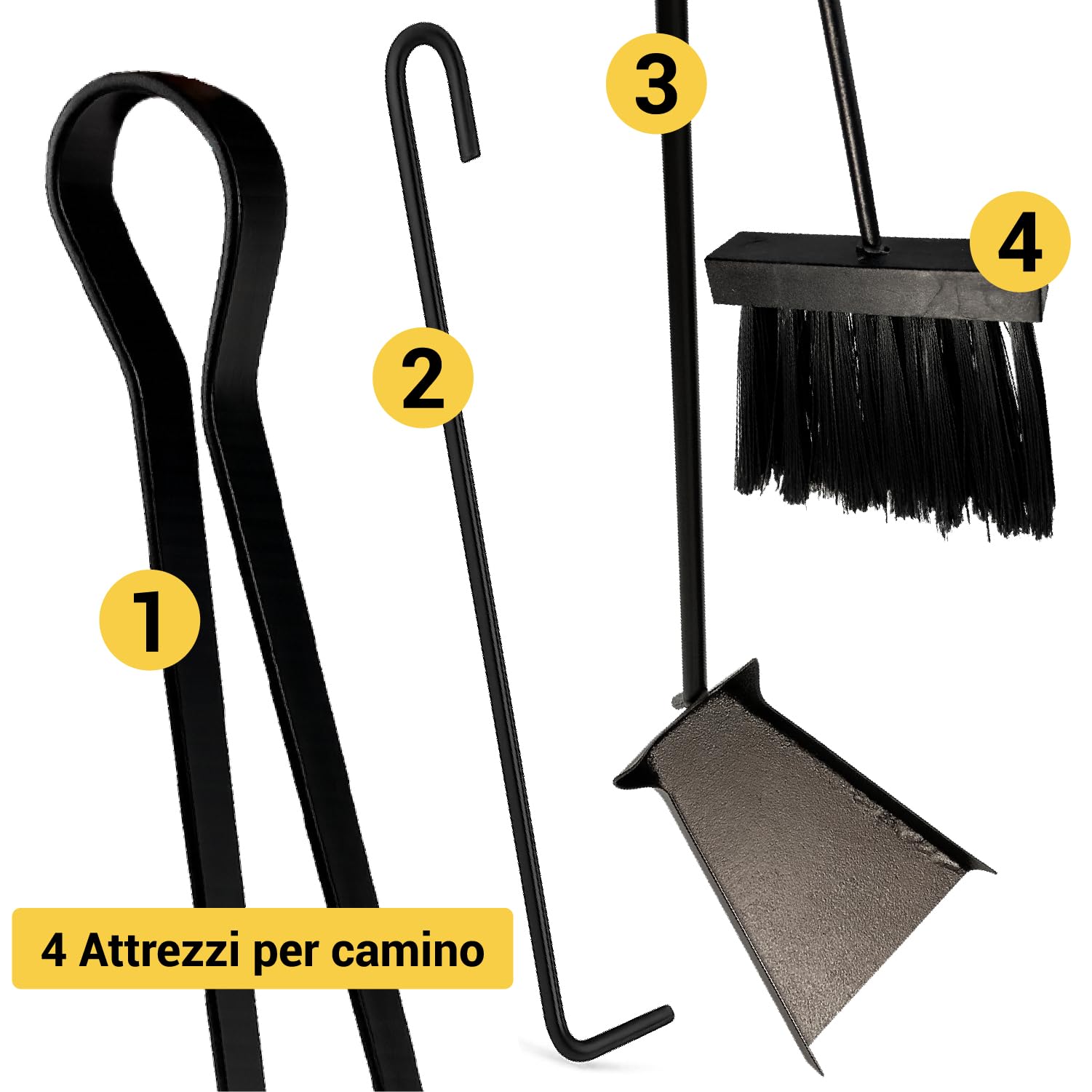 Crisalide® Set Attrezzi Camino in Ferro Battuto, 4 Pezzi - Elegante e Robusto, Strumenti per Caminetti, Pulizia Caminetti (58CM)