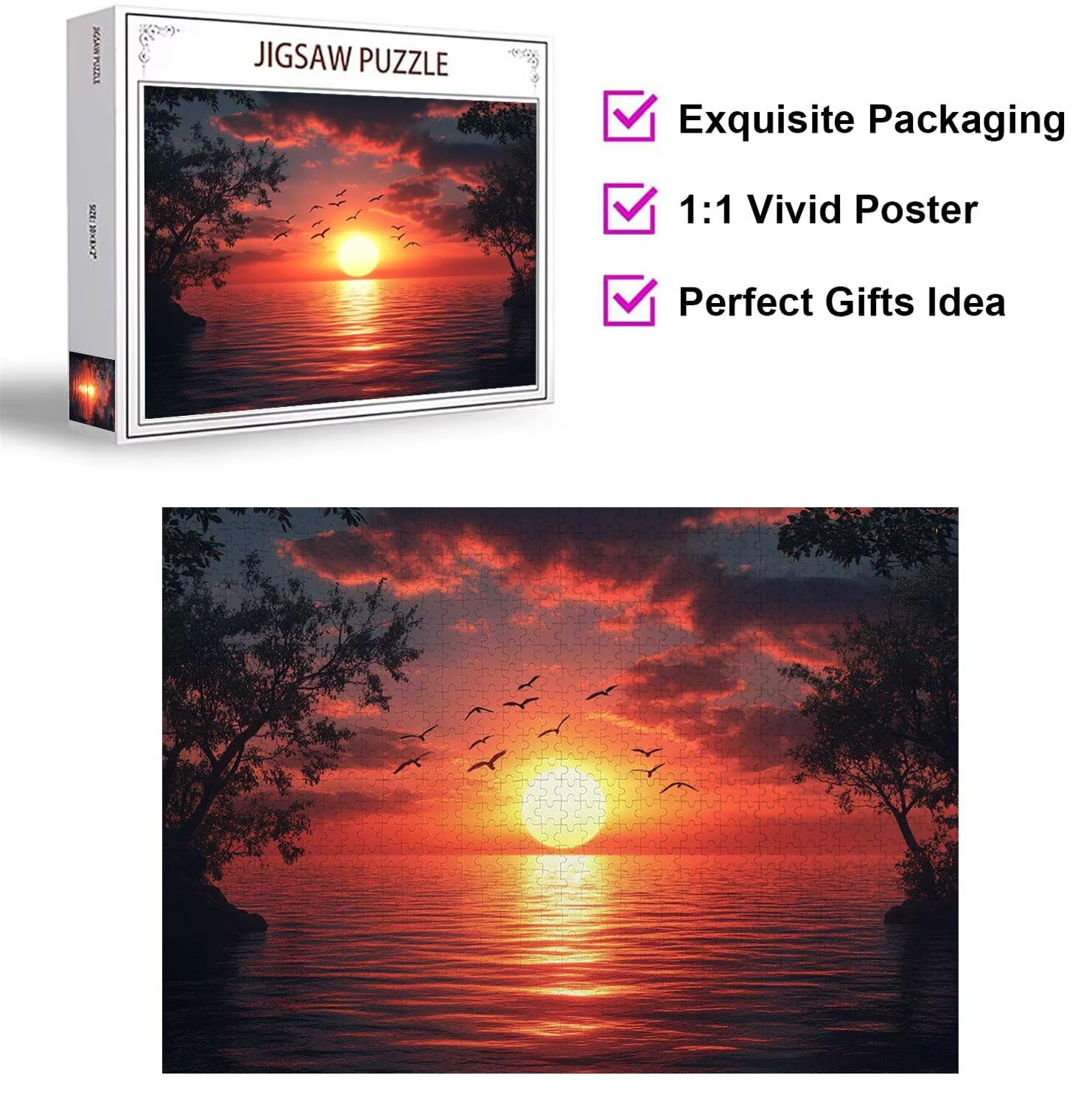 Puzzle 5000 elementów dla dorosłych, gry rodzinne, zachód słońca ze