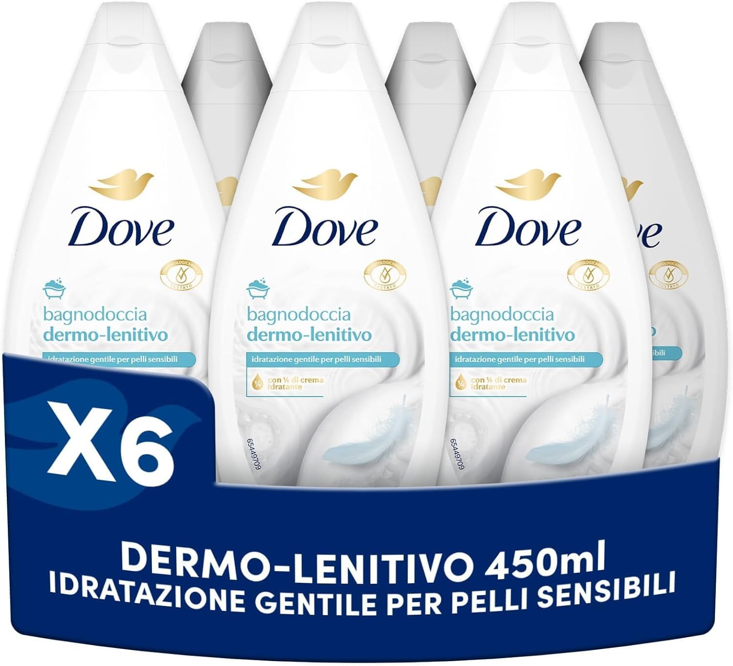 Dove Bagnoschiuma Dermo-Lenitivo, Pelli Sensibili, 6x450ml