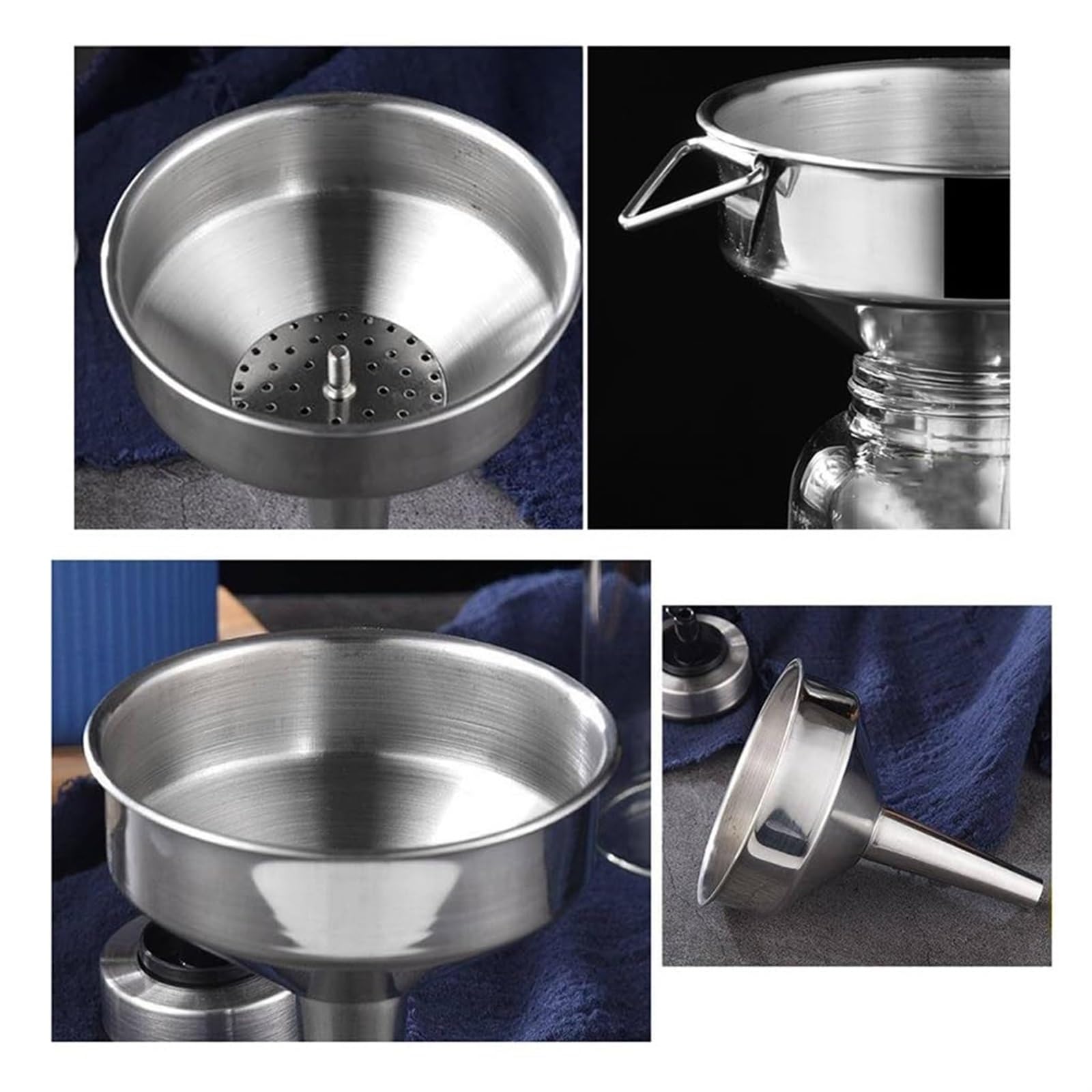 Großer Trichter aus Edelstahl for die Küche, eingedickte Lebensmittel mit Siebfilter, Metallkochen, Umfüllen von flüssigem Pulverkorn – Silber(23.5 * 23cm)