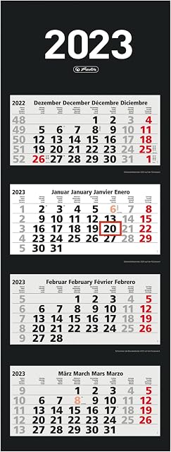 herlitz 4 Month Wall Calendar 2023 - 33 x 87.5 cm - Pack of 1