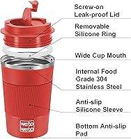 Vista 52 de WETOWETO Taza de viaje de 12 onzas, taza de café reutilizable aislada con tapa a prueba de fugas, taza de café de viaje de acero inoxidable, taza