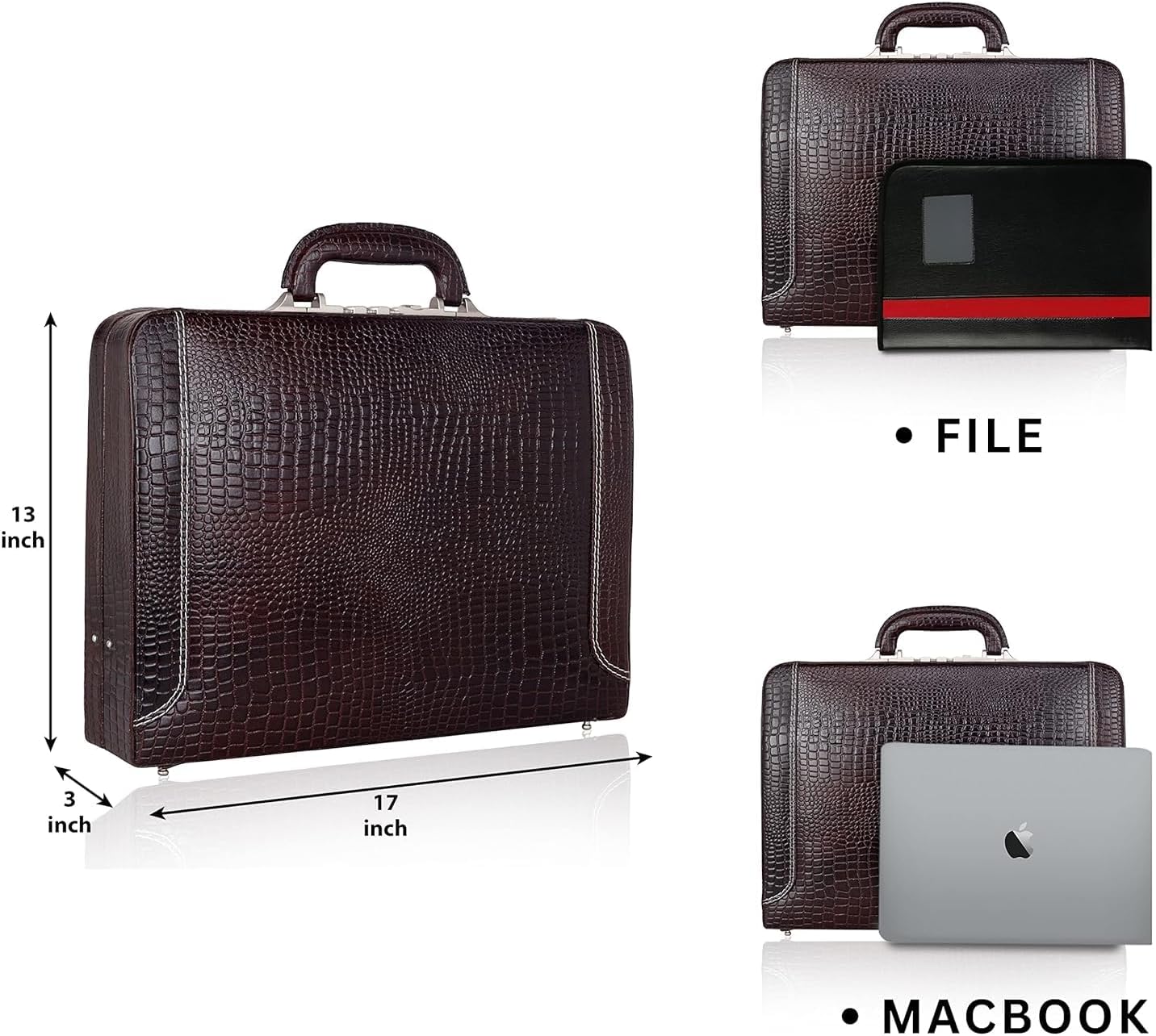Da leather villa Full Grain Leather Briefcase Attache Case For Unisex Size L18 x W4 x H12 Inches Luxury Briefcase Bag (Croc Brown)