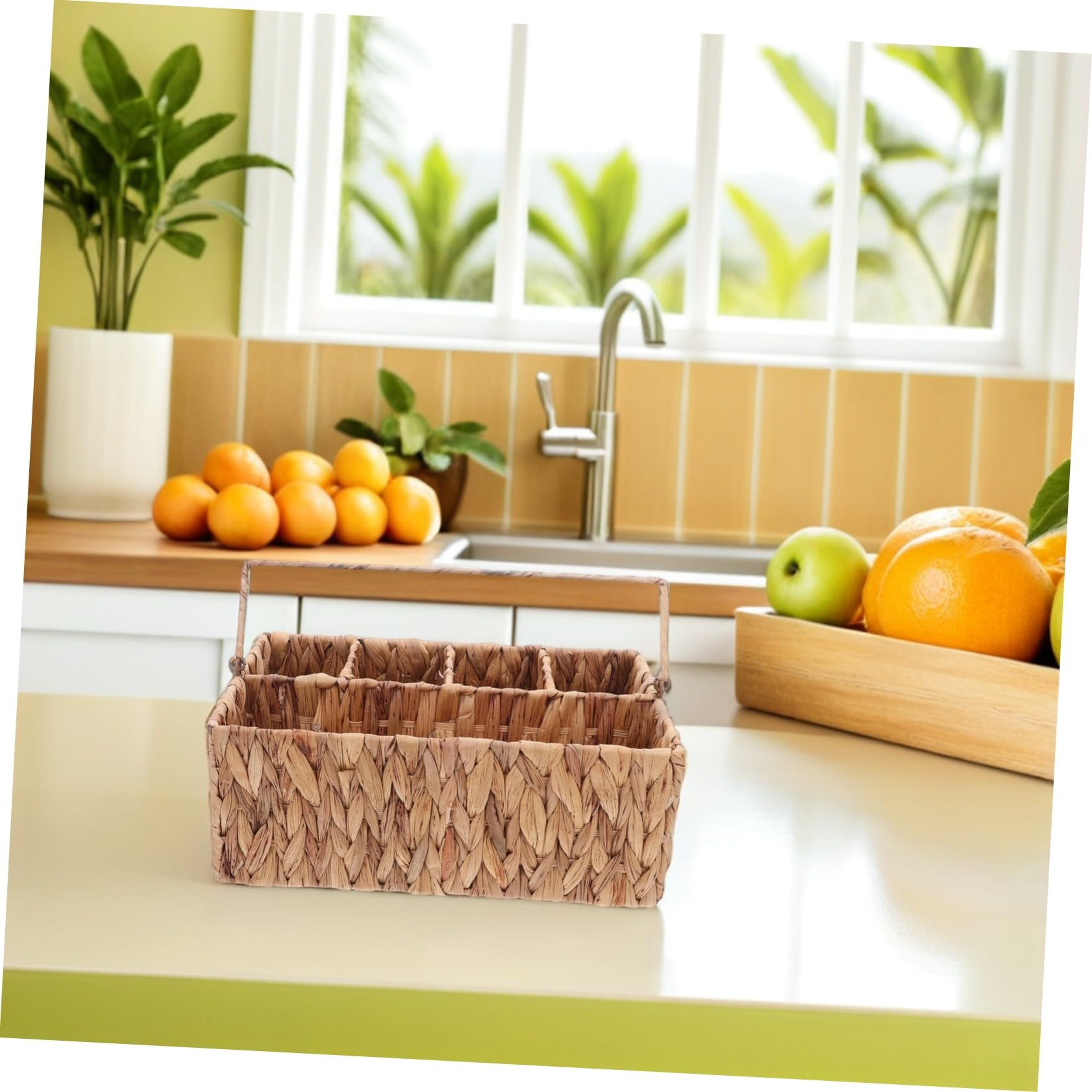 Zerodeko Cestino Portaoggetti in Vimini Con Manico Cestin Picnic Intrecciato Mano Organizer Per Posate Con Scomparti Cestino Per Riporre Utensili Da Cucina Picnic