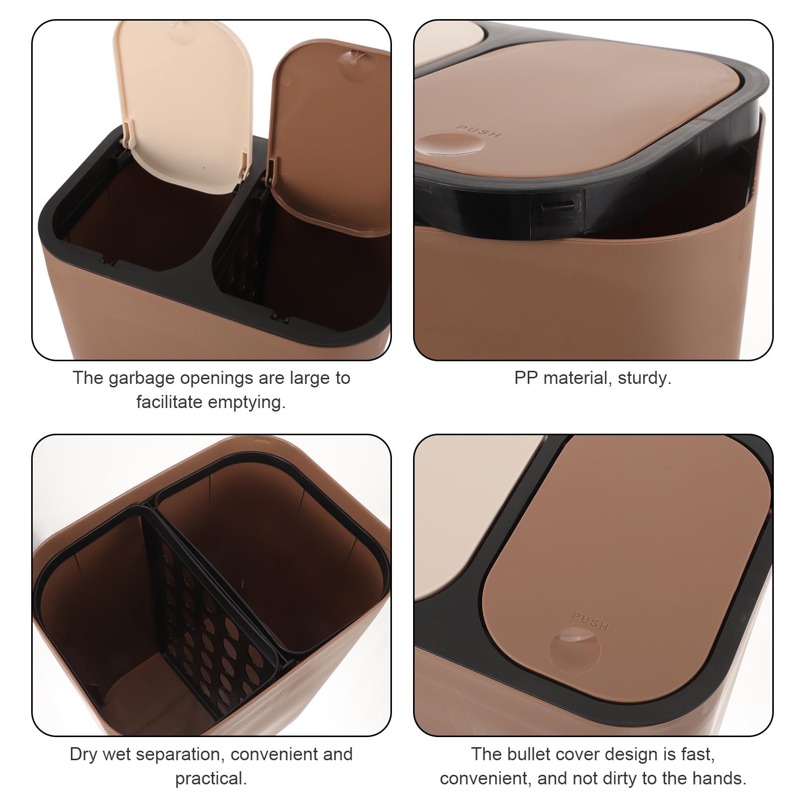 Pattumiera Due Scomparti in Plastico per Casa, Doppio Strato Grandi Aperture per Rifiuti, Design Semplice e Funzionale per Camera da Letto