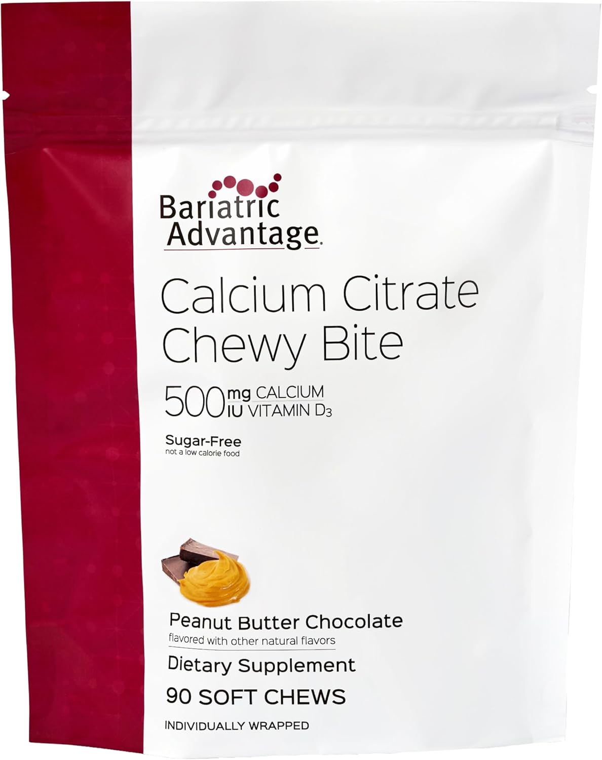Bariatric Advantage Calcium Citrate Chewy Bites 500 mg - Highly Absorbable & Digestible - Vitamin D3 - Easily Chewable Calcium Supplement - Strawberry Flavor - 90 Count