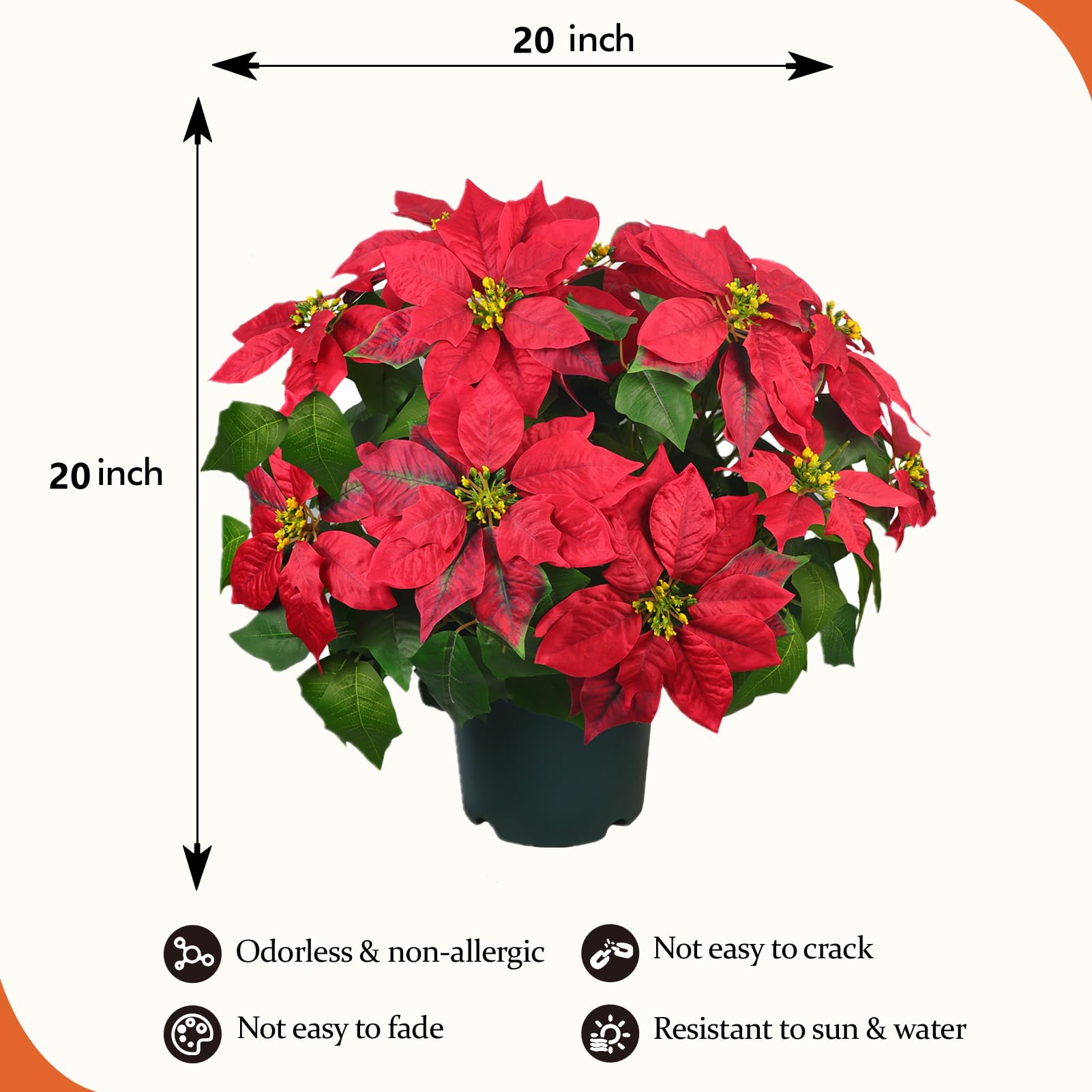Flores artificiales de Navidad, flores de Pascua premontadas de seda de 20 pulgadas, para decoración de Navidad, puertas delanteras, pasillos, jardines y espacios al aire libre (rojo oscuro)