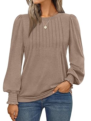 AUTOMET Long Sleeve Shirts Womens Pleated Business Casual Blouses with Smocked Cuffs