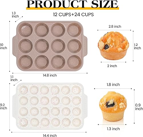 Miniatura 4 de 2 moldes de silicona para magdalenas para hornear con marco reforzado de metal, bandeja antiadherente para cupcakes para horno, 12 tazas regulares y