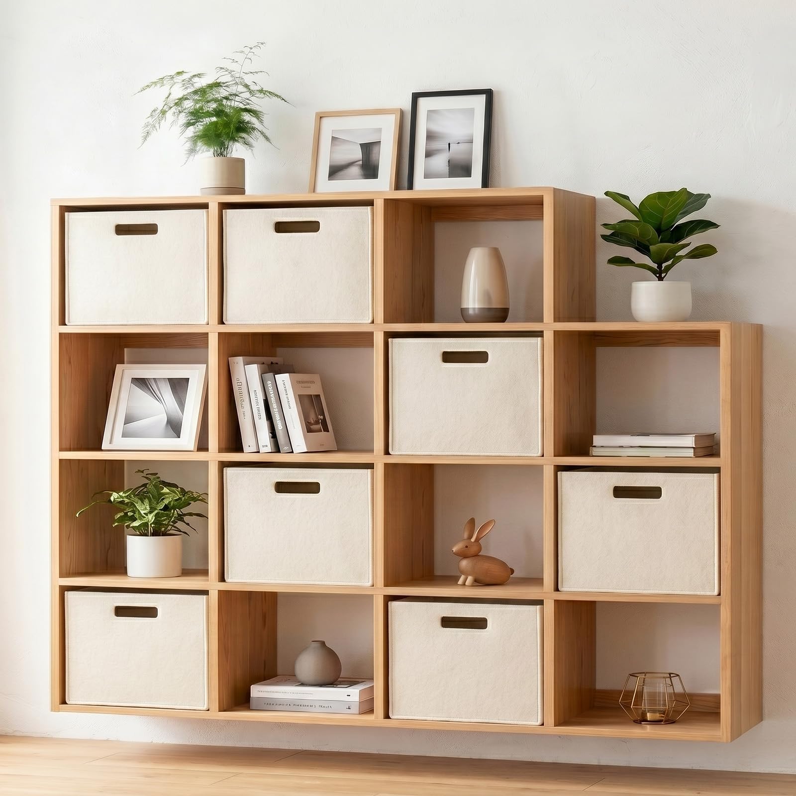 Filz-Aufbewahrungsbox 3er-Set 38x33x38 cm – Faltbare Regalbox, stabiler Organizer-Korb für Regale, Schränke & Wohnzimmer, vielseitige Aufbewahrung für Bücher, Kleidung (Weiß, L)