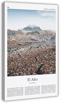 YFET El Alto Color Print El Alto Real Photo Poster Travel Poster Gift La Paz Bolivia Travel Minimal City Print Landscape Living Room Office Bedroom Canvas Deco Painting Frame 12x18inch