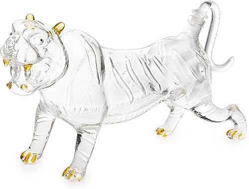 Miniatura 3 de The Wine Savant - Decantador de 33.8 fl oz de 11 pulgadas de largo para whisky y vino, 7 pulgadas de alto, decantador de vidrio de tigre para