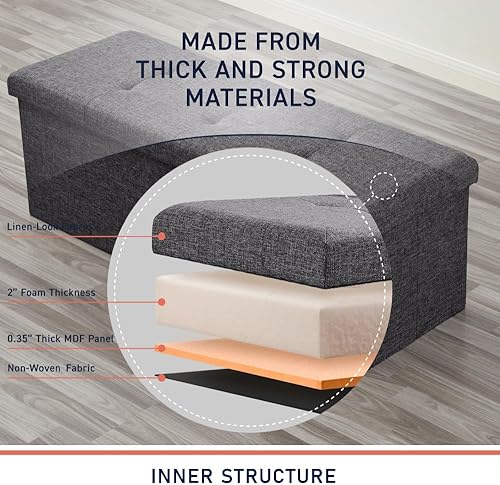 Miniatura 42 de Ornavo Home Otomana plegable de almacenamiento de 15 pulgadas, taburete cuadrado pequeño de almacenamiento, banco de dormitorio, color beige