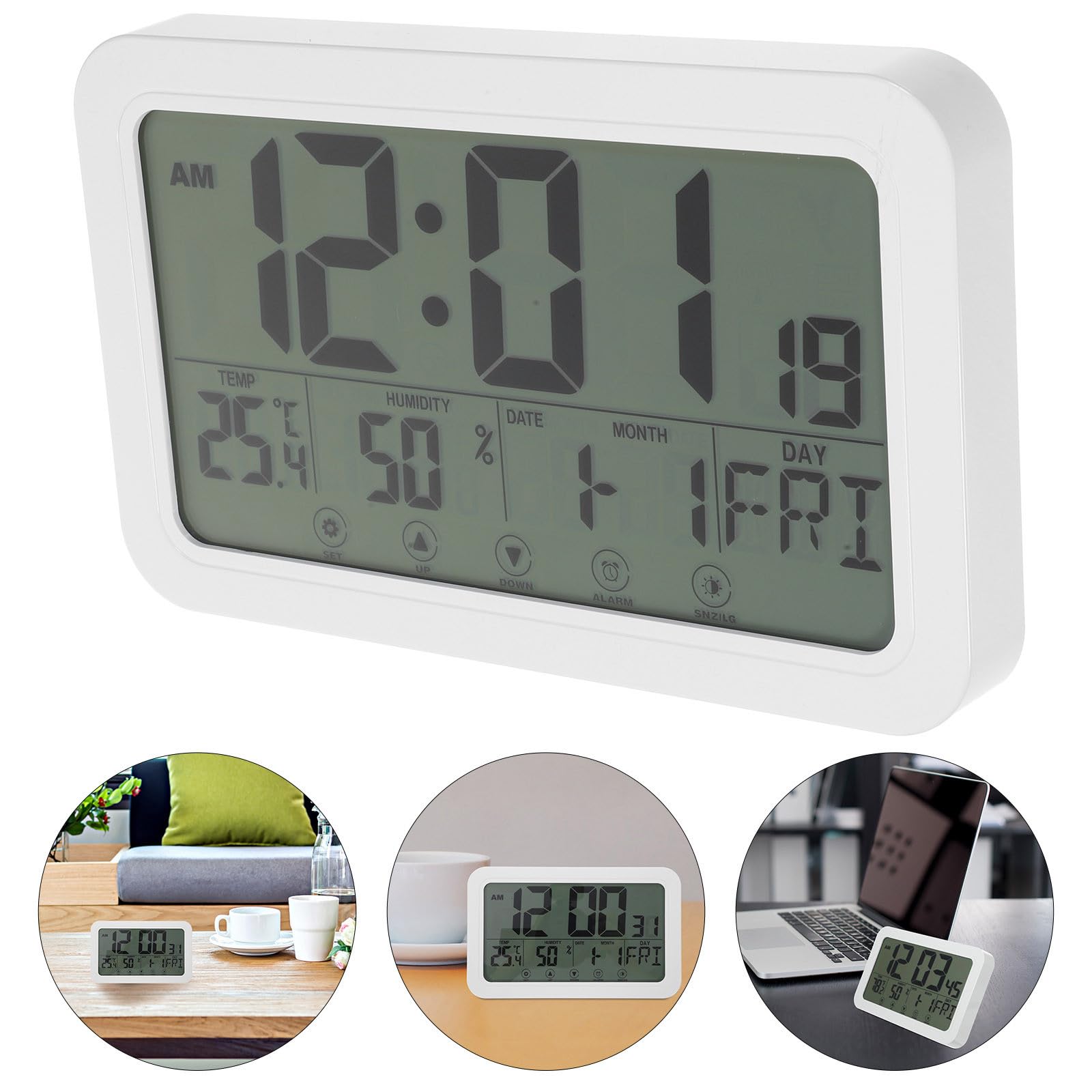 INOOMP Orologio Digitale da Parete da Tavolo, Display Grande, Plastica, Silenzioso, Bianco, per Camera e Sala Conferenze