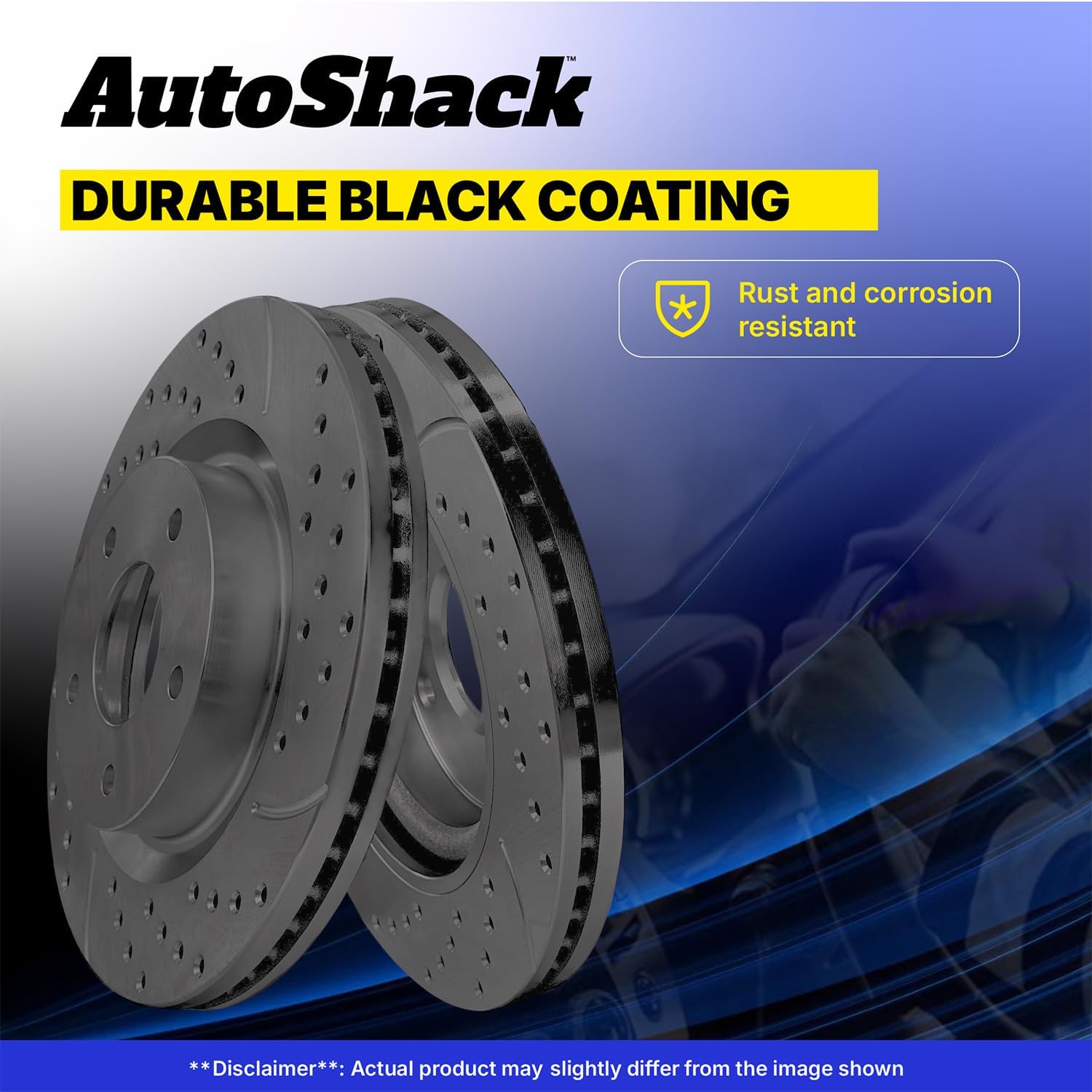 AutoShack Front Vented Drilled & Slotted Coated Brake Rotors Black Matte Finish 2-PC Set Replacement for 2013-2020 Ford Fusion 2013-2016 Lincoln MKZ BlackShield 11.81" (300 mm)