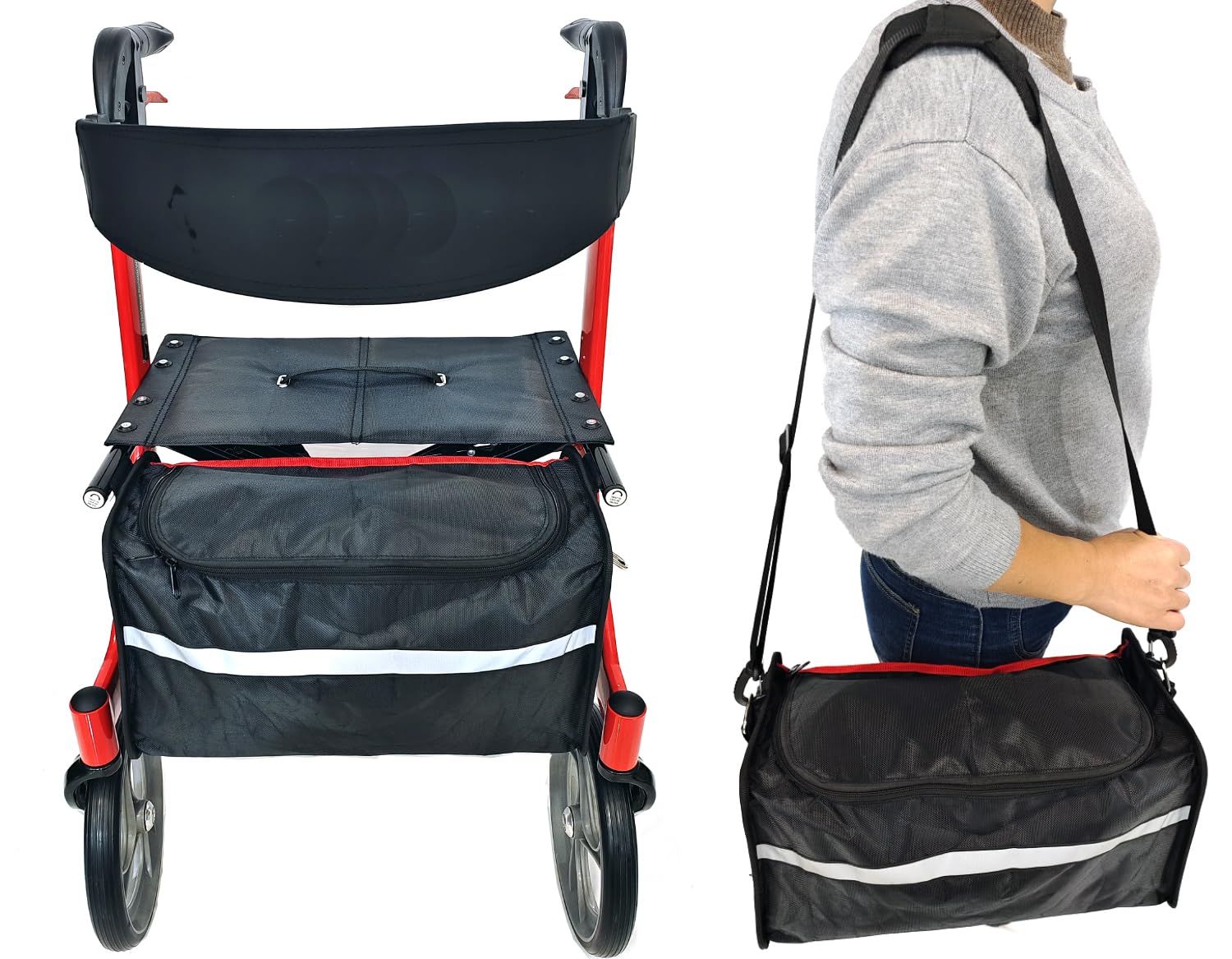 10266 Nitro rollator walker bag, borsa a tracolla, borsa di ricambio per deambulatore Nitro in alluminio e sedia di trasporto, viene fornito con tracolla per il trasporto. 1026633, 1026610, nero, 1Ea