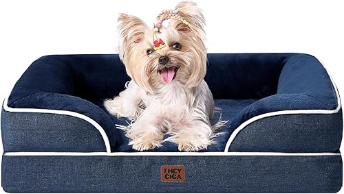 Miniatura 204 de EHEYCIGA – Cama ortopédica mediana impermeable para perros medianos, de espuma viscoelástica tipo caja de huevos, con bordes elevados y base