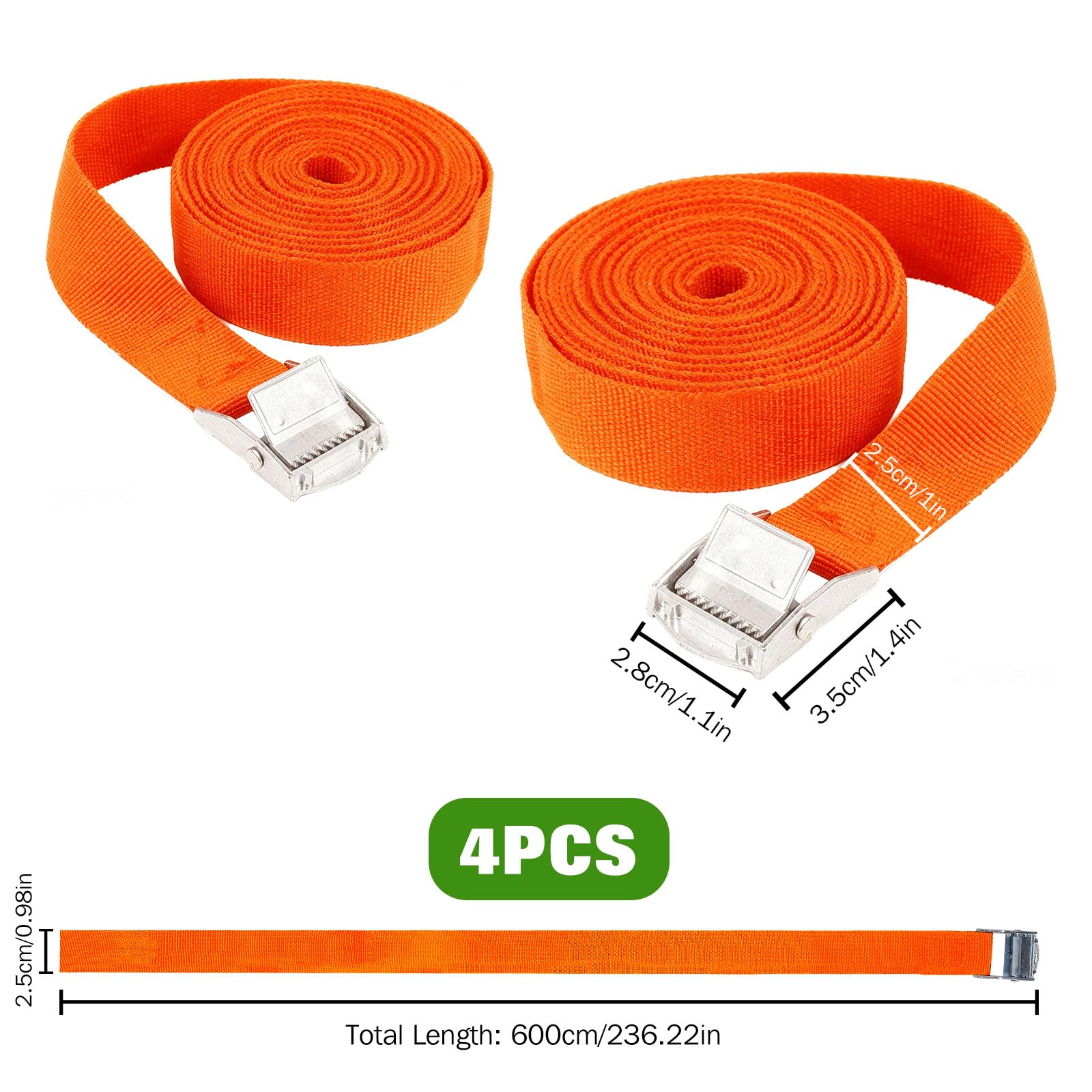 Zorplex 4 Sztuki Pasy mocujące z grzechotką, 6m x 2.5 cm, Pasów mocujących, Regulowane paski mocujące z zamkiem zaciskowym do Samochodu, Roweru, Motocykla, Tadunku, Bagażu, Czarny (4, 600 * 2.5cm)