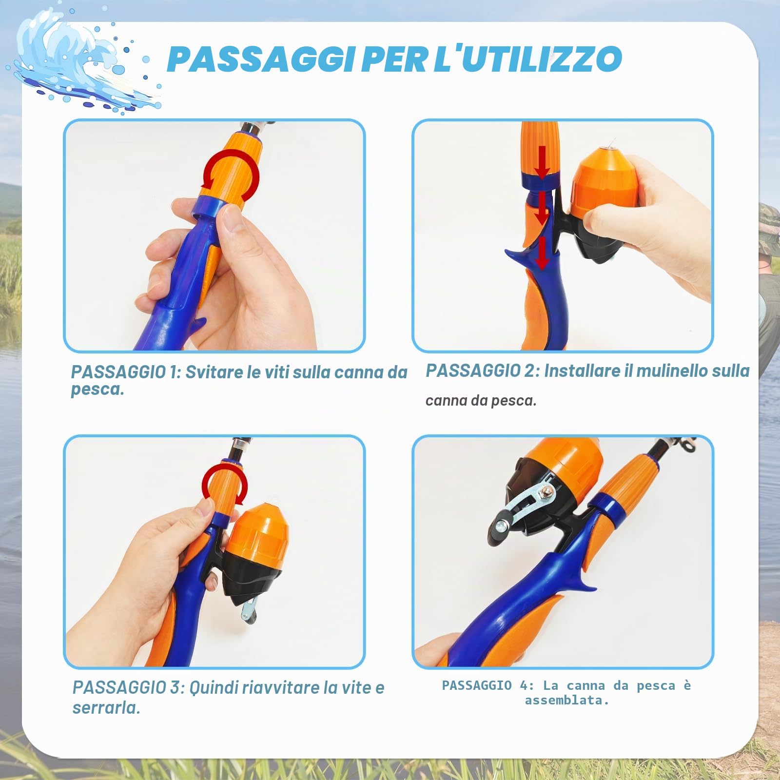 Canna da Pesca Retrattile per Bambini - Set Spinning Con Mulinello, Esche e Accessori - Borsa per Attrezzi Inclusa