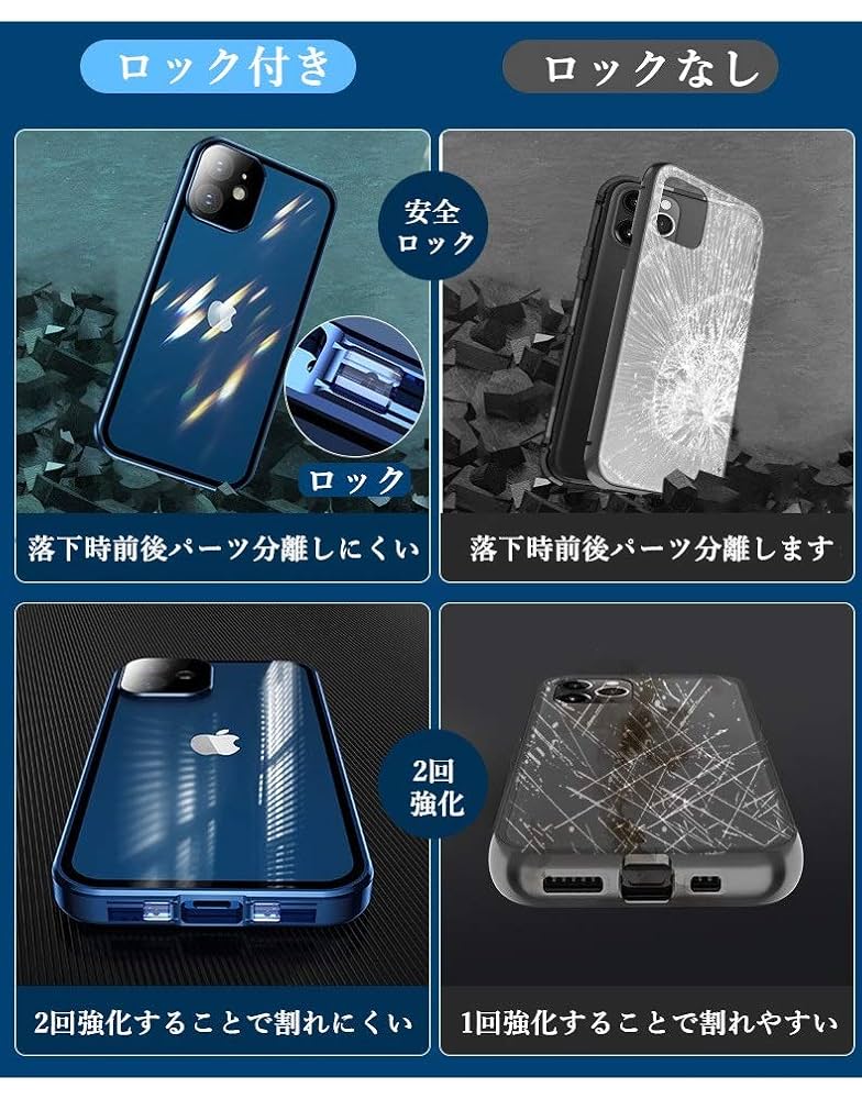 ☆iPhone11ProMax ケース アルミバンパー 両面ガラス 全面保護 Amazon.co.jp: ダブル安全ロック付き iPhone11Pro Max ケース