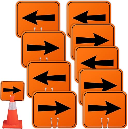 Geetery 9 letreros de desviación de flecha de tráfico naranja, cono de carretera, direccional superior izquierda, derecha, flechas rectas, para