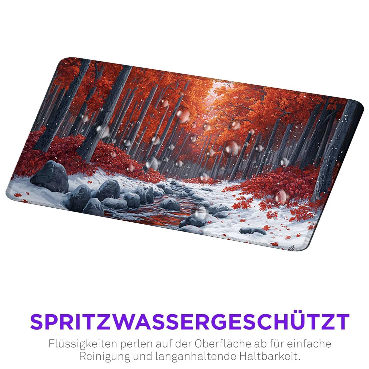 Gamingowa podkładka pod mysz, 1200 x 600 mm, XXL, przedłużona, duża podkładka pod mysz, szyte krawędzie, antypoślizgowa gumowa podstawa, ochrona biurka, do domowego biura (zimowy las) Z180