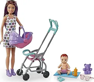 Barbie Skipper Babysitters Inc Playset: Doll, Stroller, Baby, 5 Accessories
