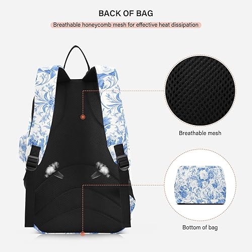 Miniatura 4 de Mujeres Hombres Bolsa de Tenis Resistente al Agua Vintage Azul Blanco Rosas 3 Raquetas Bádminton Bolso de Hombro para Mujeres Hombres de Tenis con