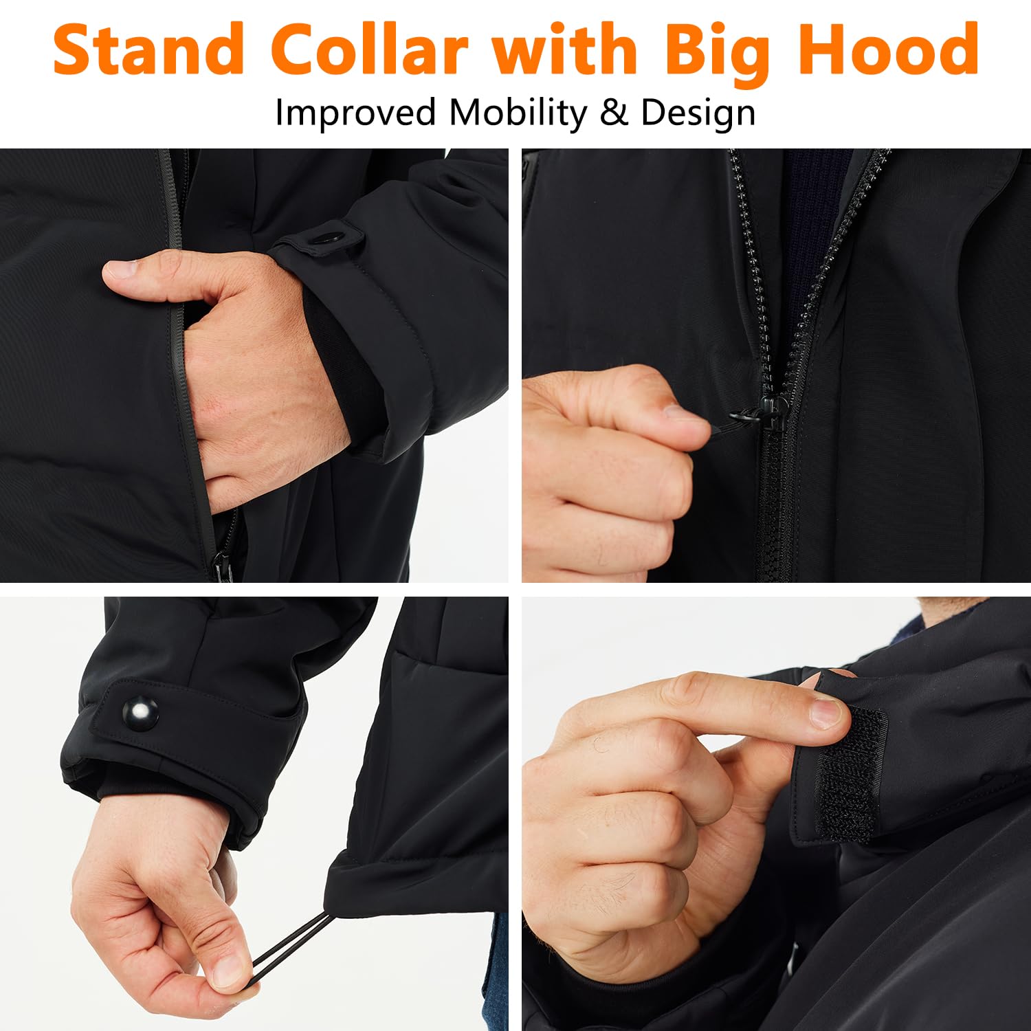 Chaqueta Calefactable Impermeable con Capucha para Hombre y Mujer Esquí Motocicleta S Negro