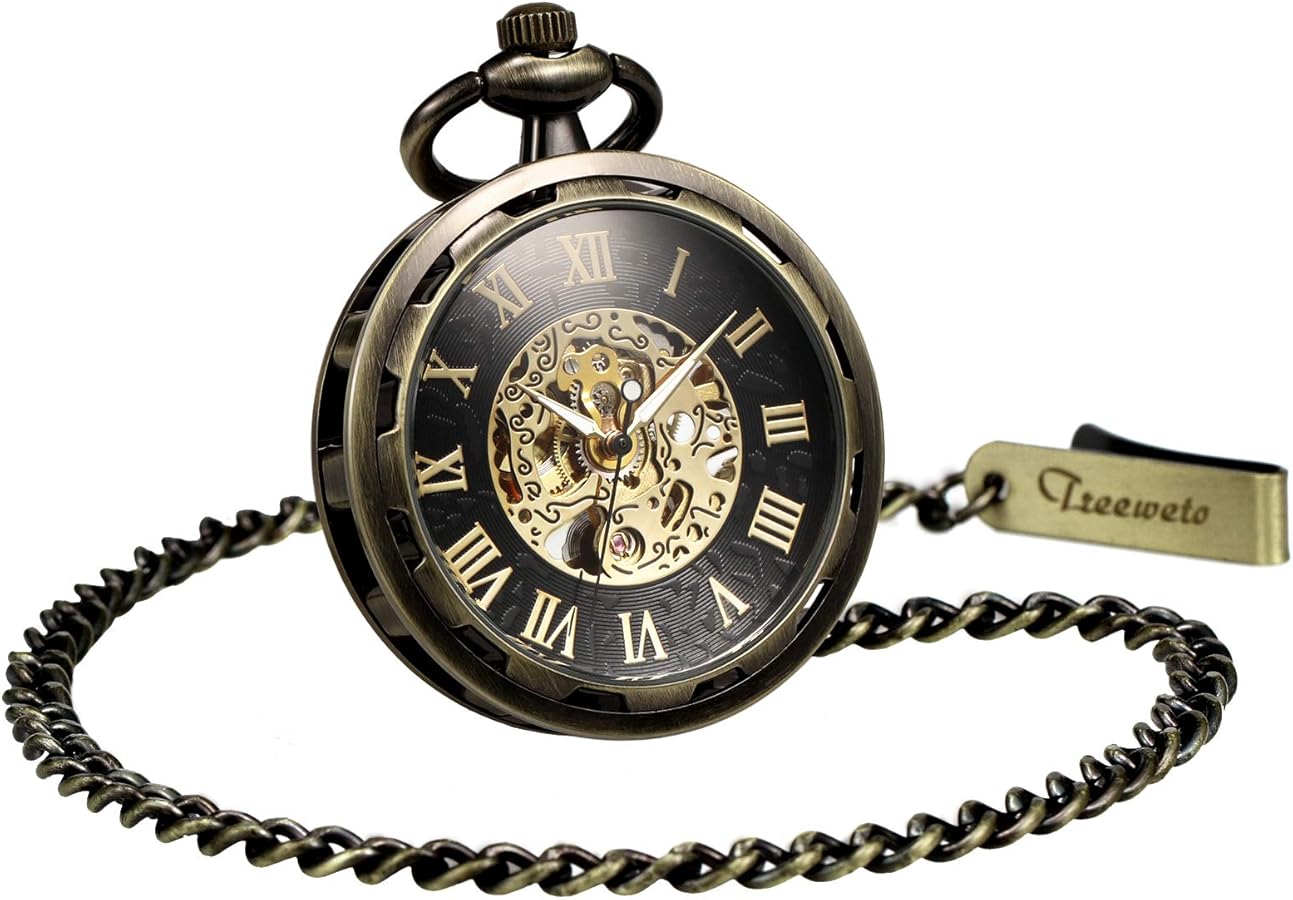 Amazon | TREEWETO 懐中時計 手巻き アンティーク 機械式 スケルトン