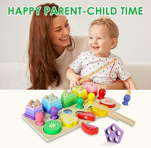 Miniatura 5 de Juguetes educativos Montessori de madera para niños de 1, 2, 3 años, juguetes de clasificación de formas, juegos de pesca, regalos de cumpleaños