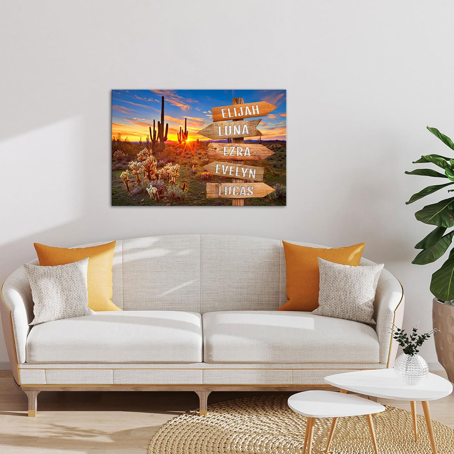 iLOOKLiKE Personalized Family Name on Street Sign Wall Art Decor Colorful Sunset with Saguaro Cactus Sonoran Desert Arizona Canvas Prints Custom Multi Names Scenery Poster Gifts for Home 8x12inch