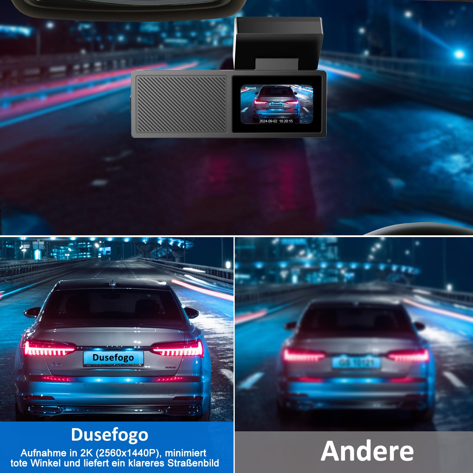 Dash Cam Car Front 2K with WiFi Dashcam Auto with 64GB Card,Super Night Vision,WDR, 170° Wide Angle,G-Sensor, Loop Recording,App Control,IPS Screen,24 Hours Parking Mode and Motion Detection
