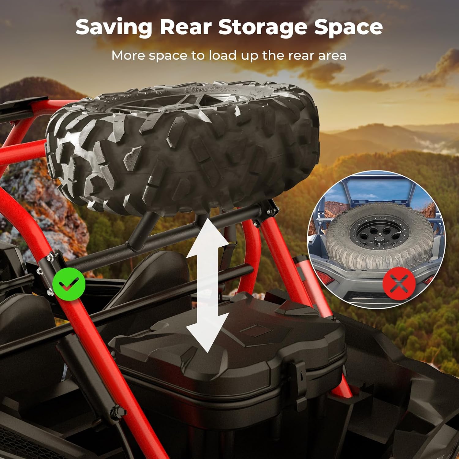 KEMIMOTO UTV Spare Tire Carrier Mount Compatible with RZR XP 1000, Heavy Duty Steel Black Coated UTV Spare Tire Holder Compatible with 2014-2023 Polaris RZR XP 1000 / XP4 1000 (UP TO 30" TIRE) 2879464