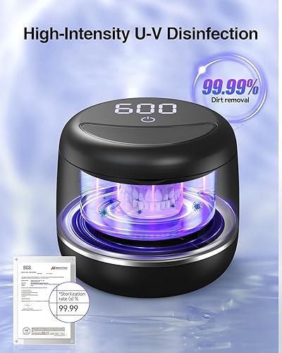 Miniatura 3 de Limpiador ultrasónico de retenedores, máquina limpiadora de dentaduras postizas de 48 kHz con temporizador digital de modo dual para aparatos