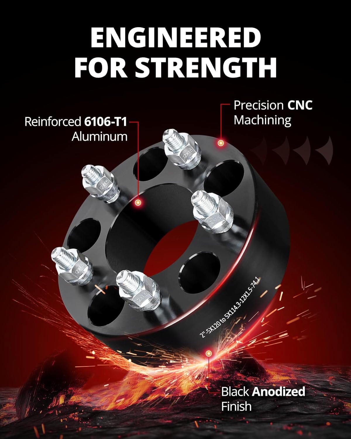 EVIL ENERGY 5x4.75 to 5x4.5 Wheel Adapters 2 inch Compatible with Chevy 2010-2024 Camaro, 5x120mm to 5x114.3mm 5 Lugs 74.1 mm Hub Bore M12x1.5 Studs Black, Not Hubcentric