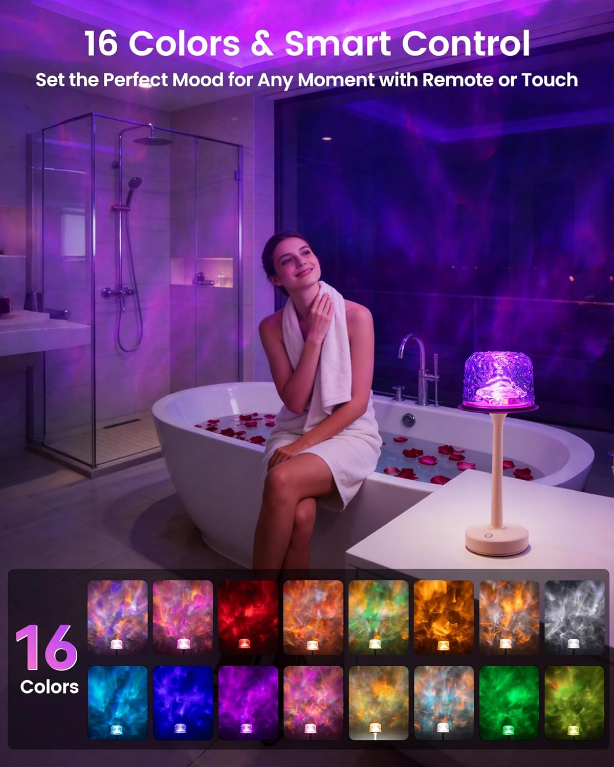 Waterproof Shower Lp with Ocean Wave Projector for Bathroom, Cordl