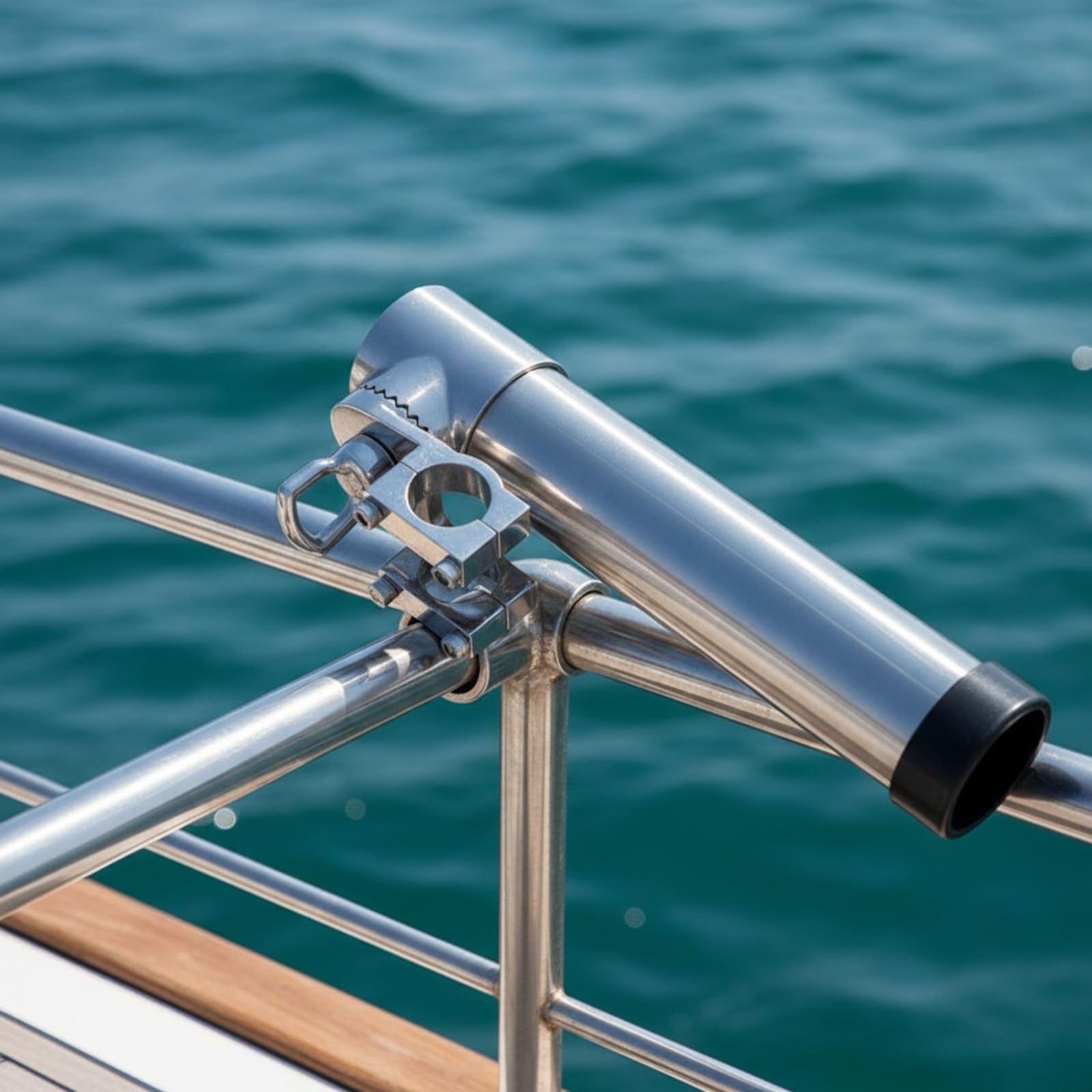 Portacanna da Pesca Portacanna Supporto Staffa Morsetto Fissaggio Laterale Corpo Cilindrico Cappuccio Protettivo Acciaio Inox 316 Lucidato Adatto per