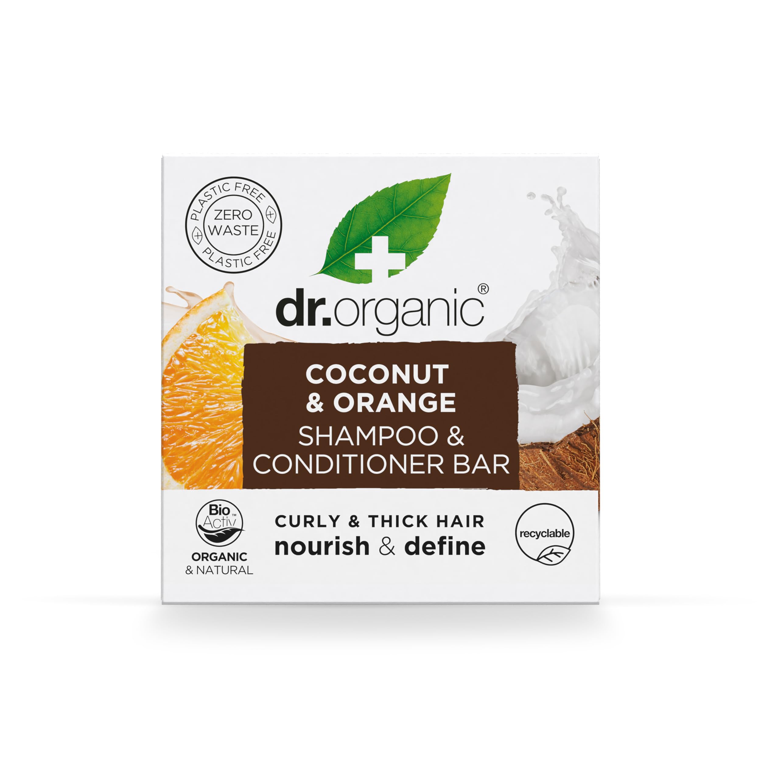 Dr Organic Coconut & Orange Shampoo Bar, Hydrating, for Dry or Curly Hair, Plastic Free, Solid Shampoo Bar, Natural, Vegan, Cruelty-Free, 75g
