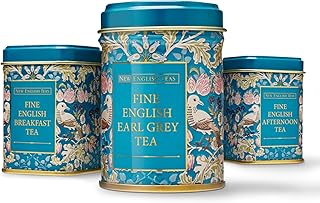 New English Teas 3x Song Thrush and Berries Mini Tea Tins with Loose English Tea - English Breakfast, Earl Grey and English Afternoon Blends