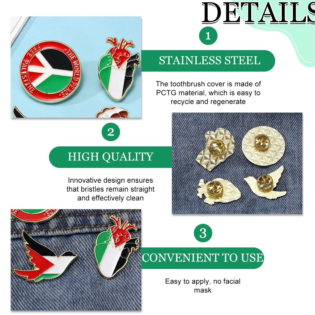 4 Spille Bandiera Palestina In Metallo - Per Cappelli, Zaini E Vestiti - Foto 8