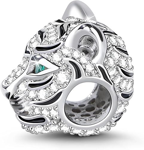 Miniatura 8 de GNOCE Dijes de lobo de tigre para pulsera de plata de ley 925 con cuentas de cabeza de animal y león para mujeres, hombres, niñas, niños, collar,