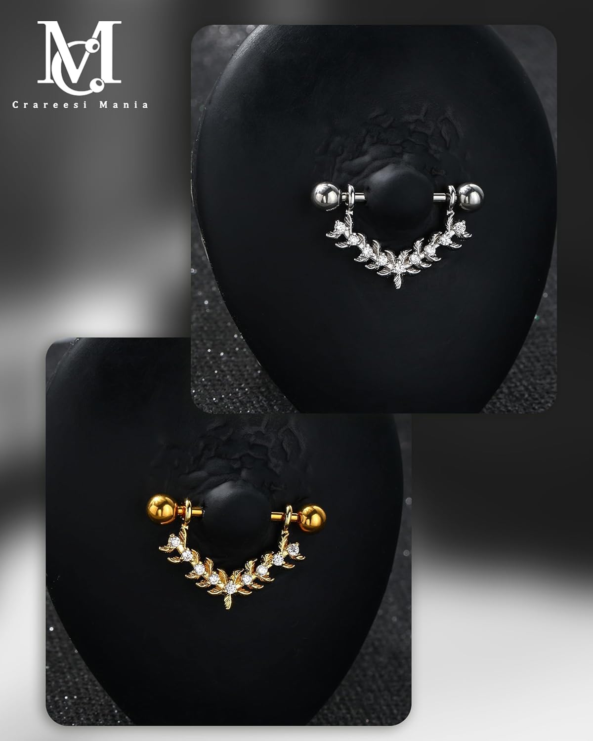 CM Crareesi Mania Nipple Shield Ring 316L Stainless Steel Nipple Piercing Jewelry 14G Flower Nipple Barbell for Women and Men - Image 4