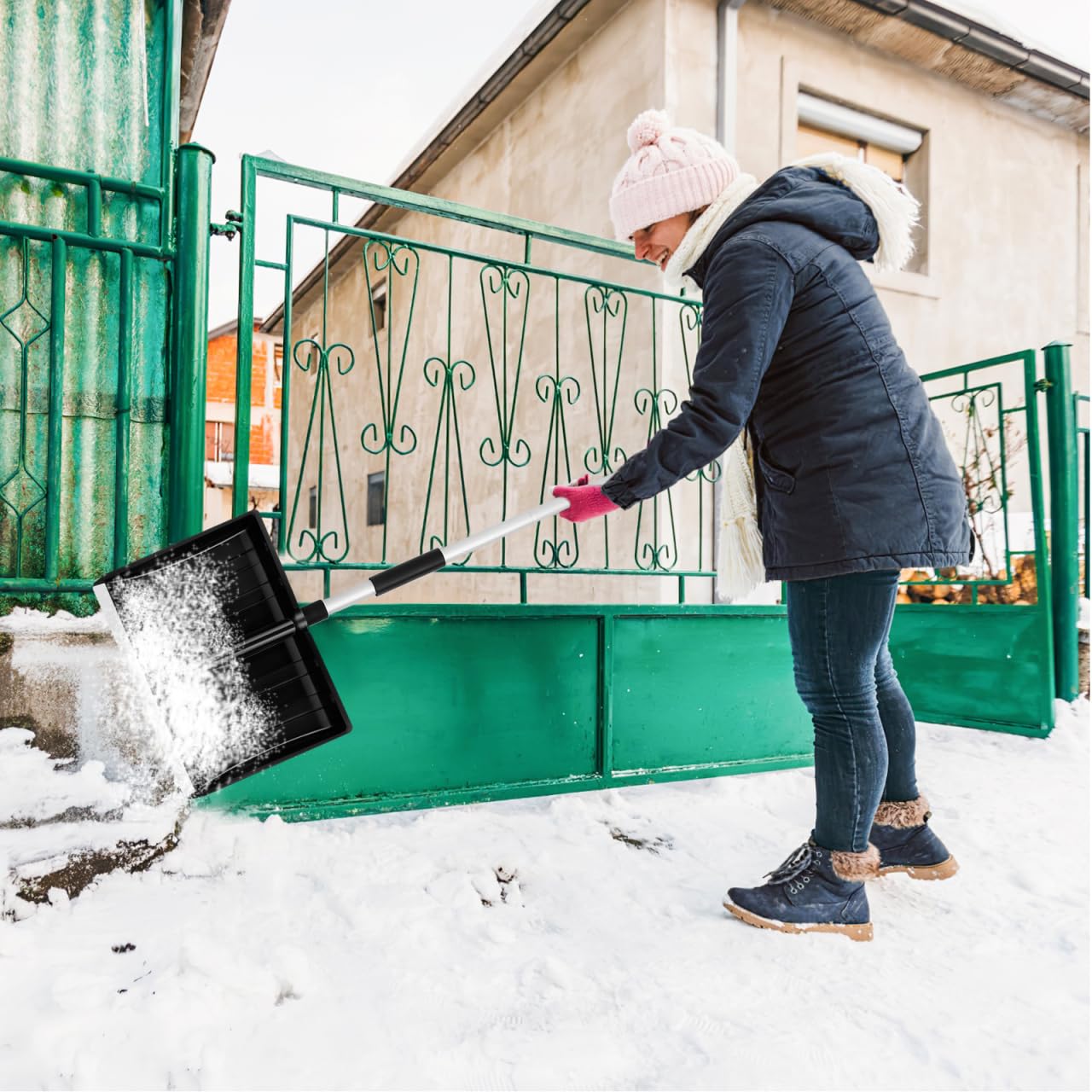 Schwere Hochleistungs-Schneeschaufel mit Großvolumen | Robuste Alu-Konstruktion, ergonomischer Teleskopgriff Für Hof, Garten, Auffahrt & gewerbliche Einsätze