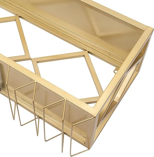 Miniatura 7 de Estante para vino, estantes flotantes para bar, estante para copas de vino invertido montado en la pared, soporte multifuncional para botellas de