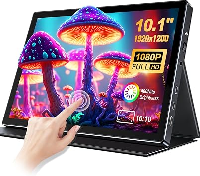 10.1 Portable Touchscreen Monitor - 19201200 FHD IPS 1610,100% sRGB 15001,10-Point Touch Diaplay with Speaker HDMI USB-C VESA Magnetic Case for Travel Mac PC Xbox PS4/5 Loptop Phone 10.1 inch